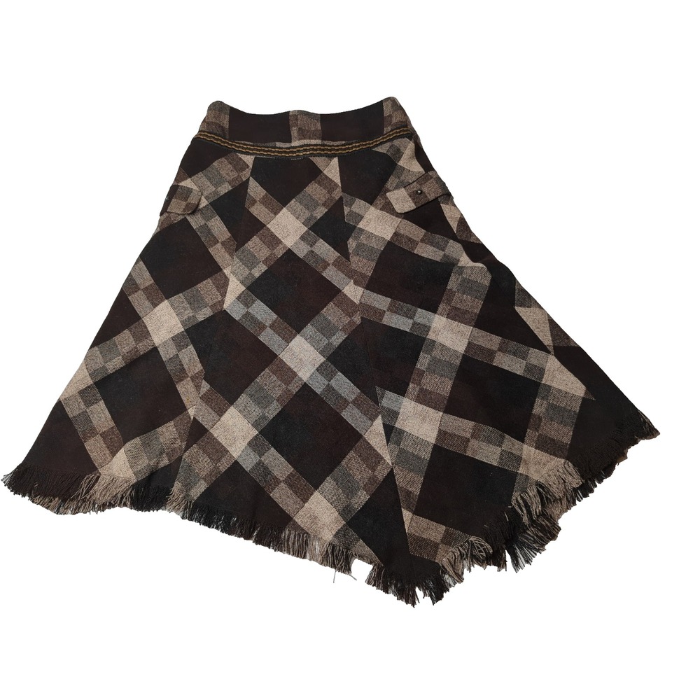 Vtg Forwear New York Plaid Skirt Sz 4 90s Grunge Whimsigoth Fringe Hem Brown